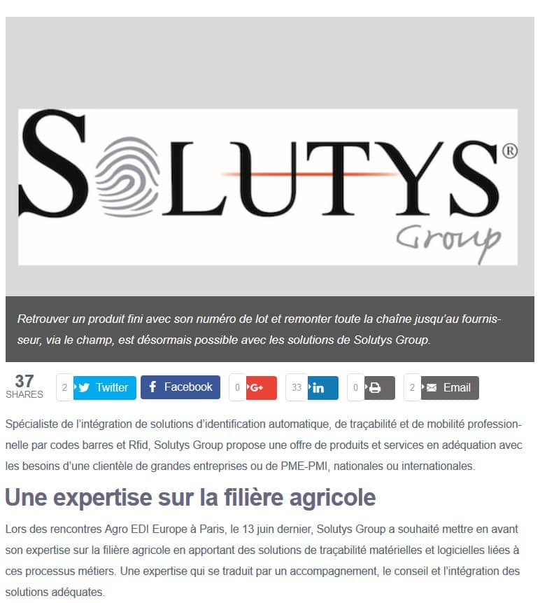 Agro Media : Les solutions de Solutys sur la traçabilité phytosanitaire, semences et fertilisants
