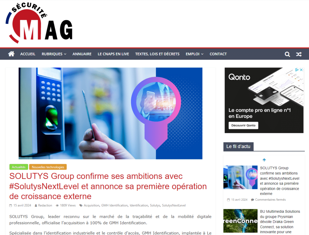 Sécurité Magazine : SOLUTYS Group annonce sa première opération de croissance externe