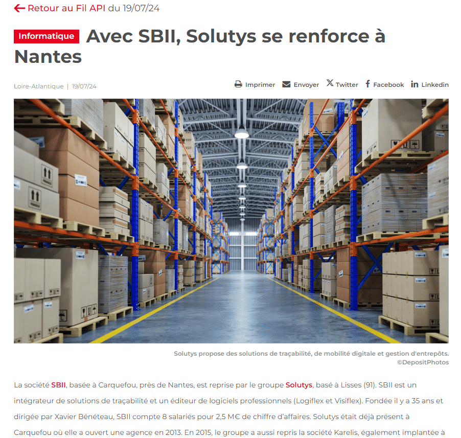 API - Ouest France : Avec SBII, Solutys se renforce à Nantes API - Ouest France : Avec SBII, Solutys se renforce à Nantes