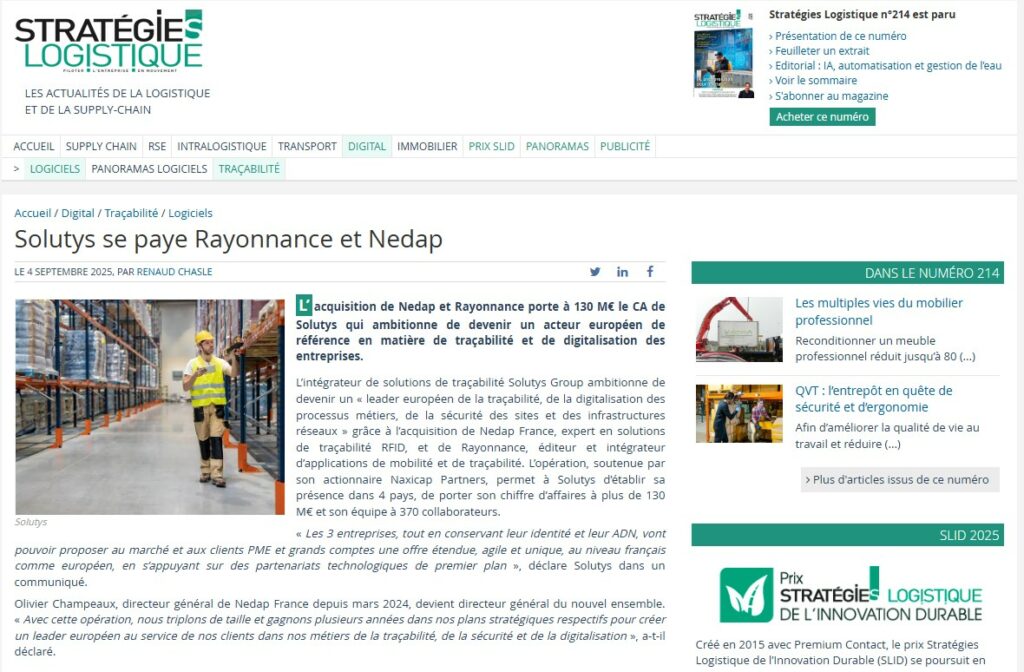 Solutys se paye Rayonnance et Nedap Solutys se paye Rayonnance et Nedap
